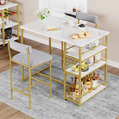 Vista 3 de IDEALHOUSE IDDIINGTABLESET-ZDYJ-23071703, Mármol Gris y Oro Blanco