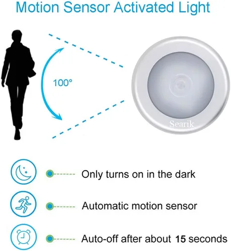 Vista 2 de 6 piezas de luz nocturna con sensor de movimiento para interiores, inalámbrica, funciona con pilas, luces de paso inalámbricas para debajo