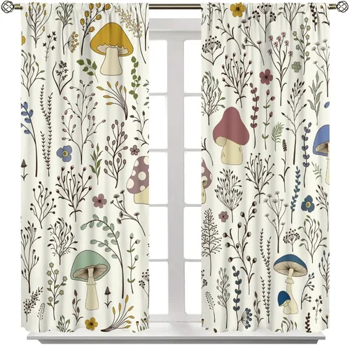 Vista 24 de Cortinas semitraslúcidas de hongos, estilo bohemio, plantas místicas, sol, luna, tratamiento de ventana para dormitorio, sala de estar, cocina