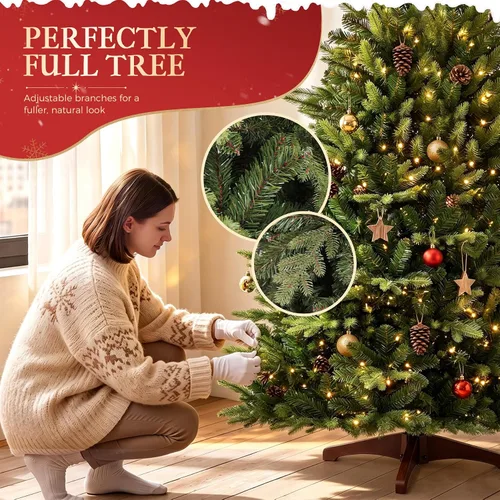 Vista 4 de 6ft Artificial Christmas Tree, Dense Branches Realistic Christmas Tree for Holiday Decor Collapsible Christmas Tree Reusable and Easy to Assemble