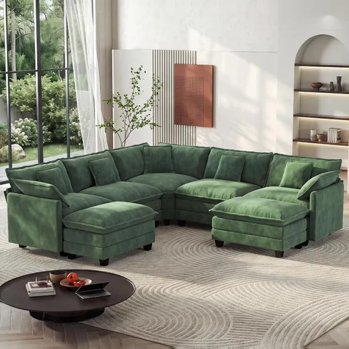 Vista 12 de Ihanherry - Sofá de nube de 3 plazas en L, modular, de asiento profundo, para sala de estar, cómodo cojín de asiento tapizado de doble capa, tela