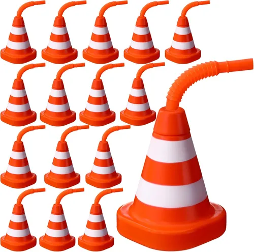 Vista 8 de Sawysine Paquete de 8 tazas de cono de construcción con pajitas, juego