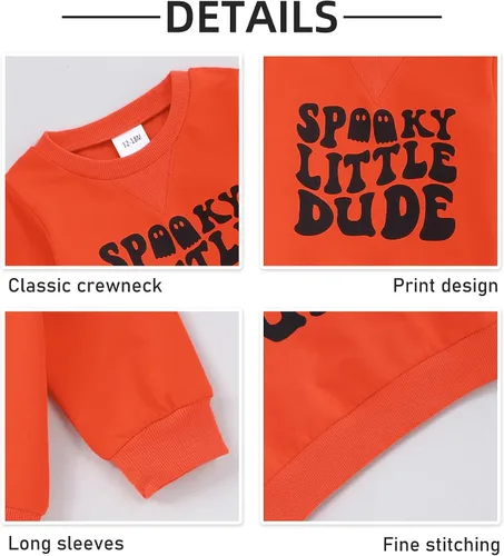 Vista 3 de RCPATERN Conjunto de sudadera de calabaza y pantalones de Halloween para bebé, con cuello redondo, para Halloween, otoño e invierno