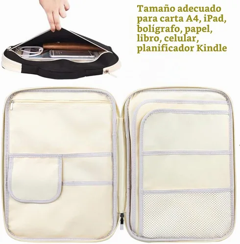 Vista 7 de JAKAGO - Carpeta de viaje A4 multifuncional con organizador de documentos con cremallera para suministros de oficina (Negro)
