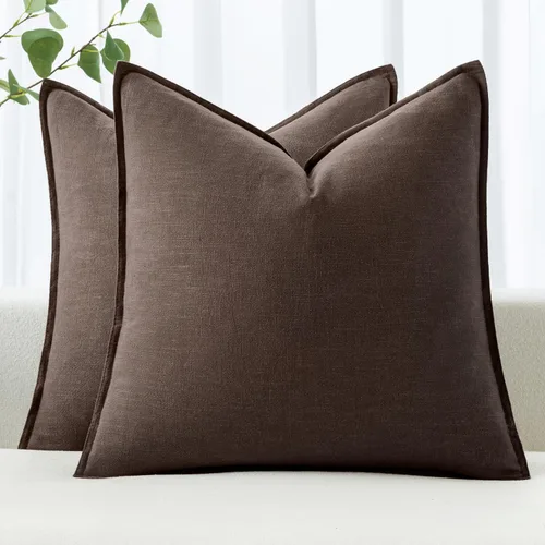 Vista 9 de MIULEE - Juego de 2 fundas de almohada decorativas de lino, estilo bohemio, rústico, neutral, para sofá, cama, 16 x 16 pulgadas, color marrón