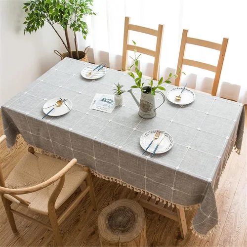 Vista 11 de Dimatic Mantel de Algodón y Lino de Peso Pesado - Mantel Redondo de 60 Pulgadas - Cubierta de Mesa con Costura de Borlas para Decoración de Beige