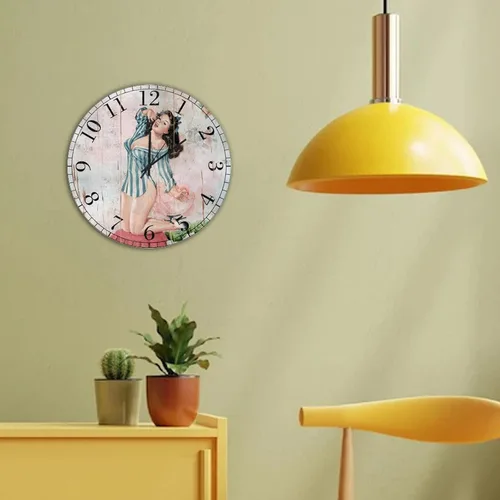 Vista 6 de Pin Up - Reloj de madera para niñas, silencioso, funciona con pilas, 12 pulgadas, estilo retro, de madera, con números arábigos, para el hogar
