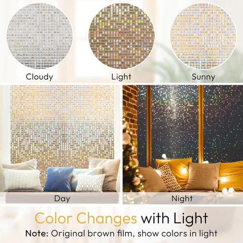 Vista 6 de rabbitgoo Película de privacidad para ventana con diseño de vidrio emplomado, película decorativa de arcoíris en mosaico, tinte estático removible