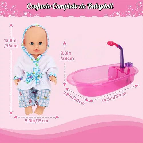 Vista 3 de deAO Juego de muñeca bebé, juego de muñeca de 13 pulgadas para hora del baño con spray de ducha funcional y accesorios para niños, muñeca bebé