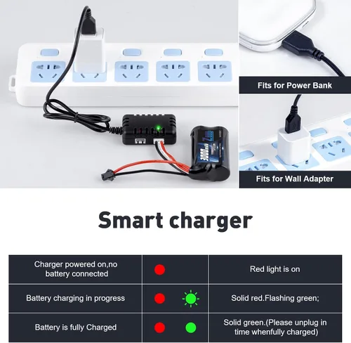 Vista 4 de Zeee 2S - Batería de iones de litio de 3000 mAh, 7.4 V, conector SM 2P, batería recargable RC con cargador de batería de 7.4 V, compatible con WPL