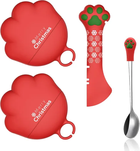 Vista 9 de SJANE Cucharas y tapas de latas de comida para gatos 4 piezas Abridor colorido multifunción con forma de pata Fundas universales de silicona