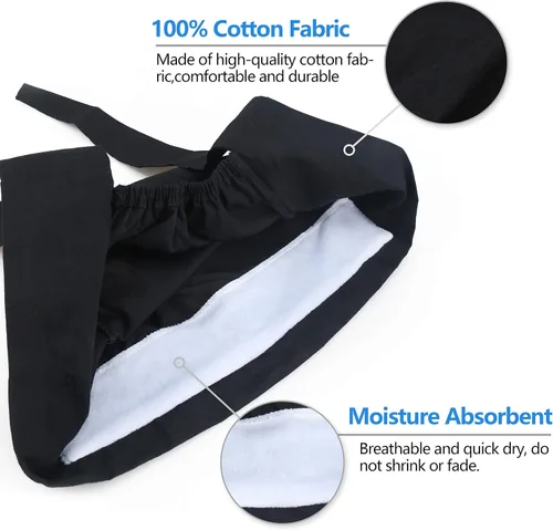 Vista 3 de QBA - Gorro de trabajo ajustable con botón, banda de algodón absorbente de sudor, con tiras elásticas para amarrar por atrás, unisex, talla única