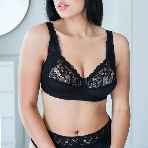 Vista 2 de Sujetadores para mujer, sin varillas, sin varillas, cobertura completa, talla grande, minimizador Negro