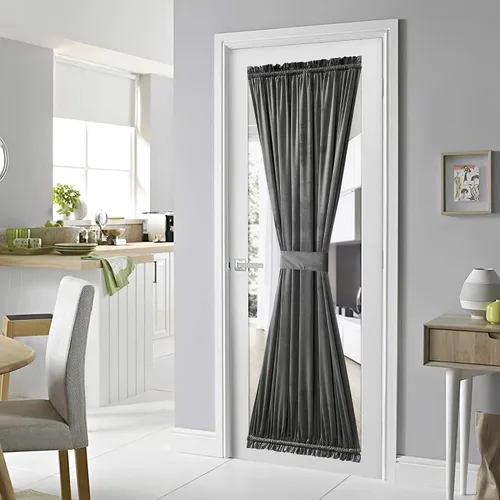 Vista 13 de NICETOWN Cortina negra de terciopelo para puerta de cocina/baño/patio/puerta corrediza de vidrio, aislante, con bolsillo para barra, insonorizante