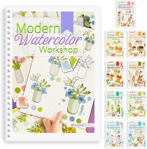 Vista 11 de Cuaderno de ejercicios de acuarela, libro de pintura de acuarela, apto para principiantes, 12 patrones diferentes para aliviar el estrés