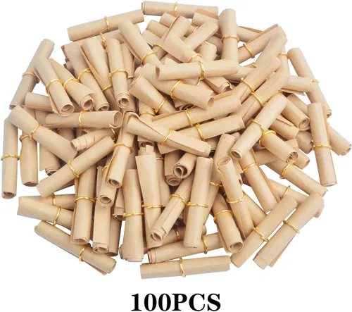 Vista 2 de 100 rollos de papel de mensaje vintage, mini rollos de papel de deseos de la suerte, rollo de papel de mensaje de San Valentín para cumpleaños