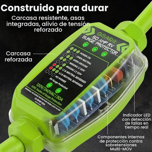 Vista 4 de GEARit Protector de sobretensiones RV de 50 AMP - Analizador de circuito, protector/monitor de voltaje con protección contra sobretensiones