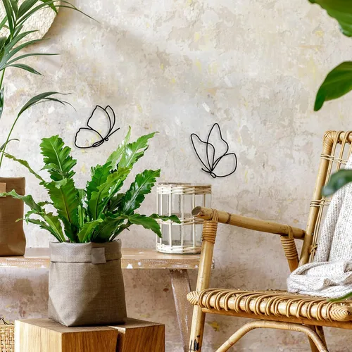 Vista 4 de Hotop 5 piezas de decoración de pared de metal de mariposa de metal, decoración de pared de metal negro, decoraciones colgantes de flores de alambre
