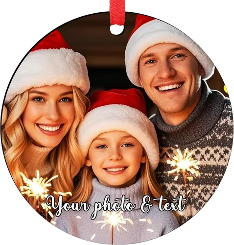 Vista 17 de Adornos de Navidad personalizados para la familia 2025, adornos de foto personalizados para decoraciones de árbol de Navidad, para baby shower