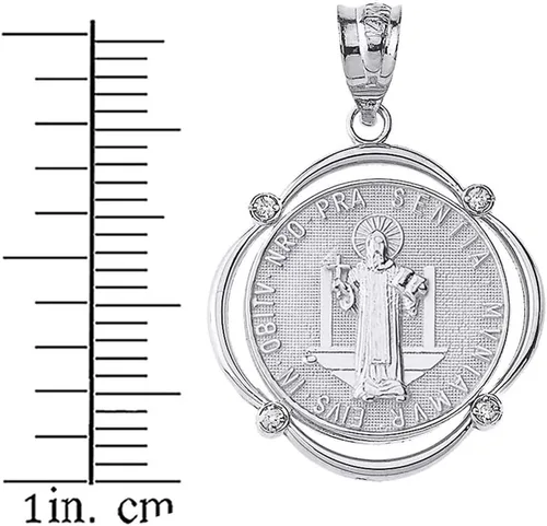 Vista 2 de Collar con colgante de plata de ley 925 Medalla de San Benito San Benito CZ