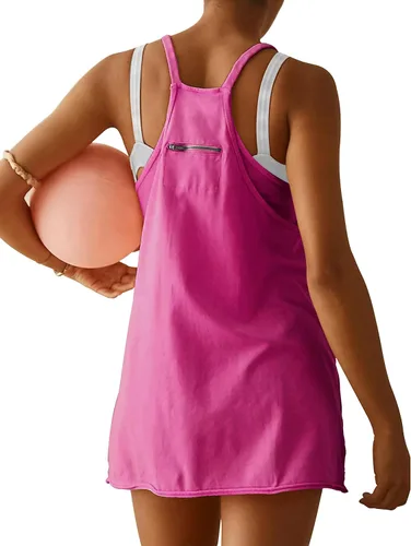 Vista 2 de Vestido atlético para mujer, minivestido de tiro caliente, pantalones cortos integrados, vestido de entrenamiento de verano, vestido de moda 2025