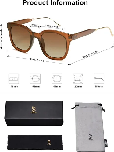 Vista 5 de SOJOS Lentes de sol polarizados cuadrados clásicos para mujeres y hombres, retro, modernos, protección ultravioleta UV400 SJ2050