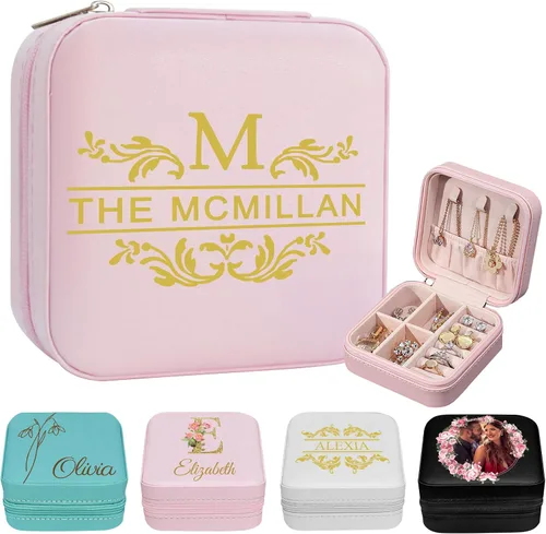 Vista 24 de Joyero de viaje personalizado para mujer, foto personalizada, nombre, logotipo, joyero, regalo de dama de honor, boda, cumpleaños