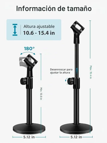 Vista 2 de InnoGear Soporte de micrófono de escritorio, soporte de micrófono de mesa mejorado ajustable con clip de micrófono y tornillo macho de 5/8" a hembra
