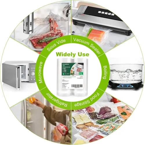 Vista 4 de Bonsenkitchen Bolsas Selladoras al Vacío, Rollos de 8" x 50' Paquete de 2 para Almacenamiento de Alimentos, Sin BPA, Resistente, Rollo de Alimentos