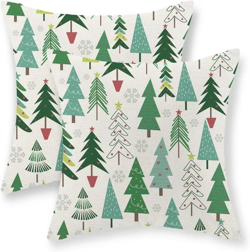 Vista 55 de Juego de 2 fundas de almohada navideñas de 16 x 16 pulgadas, fundas de almohada de lino color rojo con diseño de alces y ciervos de invierno