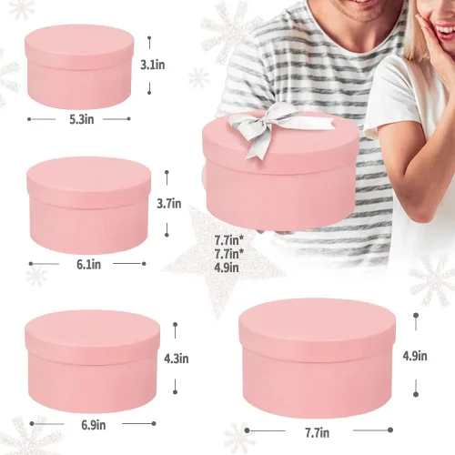 Vista 5 de Cajas de regalo anidadas de lujo, color rosa con tapas, paquete de 4, cinta pequeña de 17 pies para dama de honor, San Valentín, día de la madre