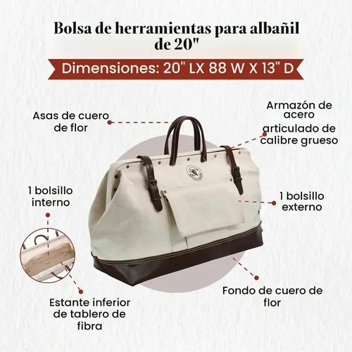 Vista 3 de Style n Craft Mason's Tool Bag, Canvas Tool Storage Bag with Full-Grain Leather Bottom