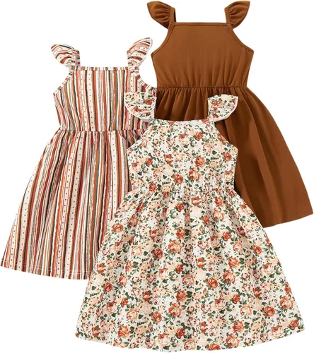 Vista 27 de Vestidos para niñas Vestidos para niñas pequeñas Paquete de 3 Vestido casual de fiesta con estampado patinador acampanado tipo A Vestido de verano