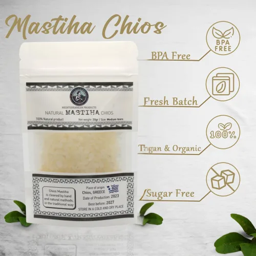 Vista 3 de Mastiha Chios Orgánico 20G – Goma de mastique griega 100% natural, vegana y sin gluten ni azúcar, resina auténtica de lágrimas de mastique