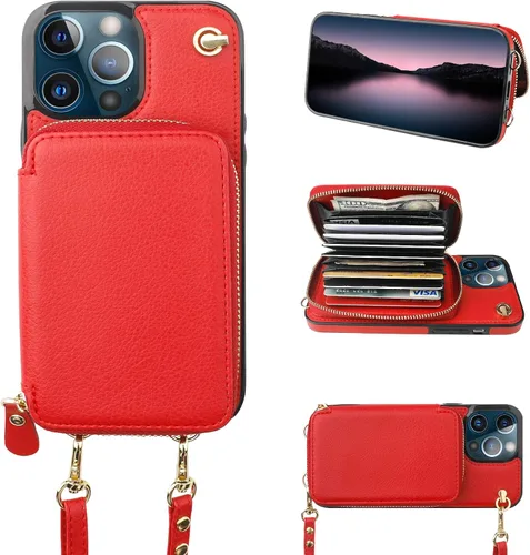 Vista 9 de Bocasal - Funda tipo cartera con múltiples ranuras para iPhone 13 Pro, color negro RFID Blocking PU Leather Purse Case with Card Holder, Handbag