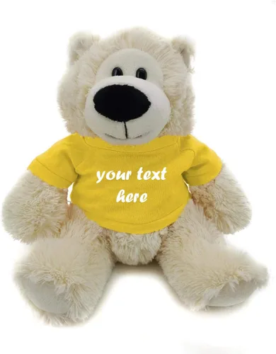 Vista 11 de Plushland Cream Sophie Bear 12.0 in, regalo personalizado para animales de peluche, texto personalizado en la camisa, gran regalo para el día