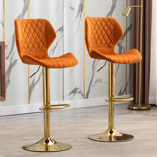 Vista 13 de Juego de 4 taburetes de bar color beige, sillas giratorias de altura de mostrador con respaldo de terciopelo, taburetes de isla de cocina para bar