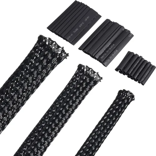 Vista 11 de Boao Funda trenzada expandible de PET de 50 pies, funda trenzada de telar de alambre con 127 tubos retráctiles para audio, video y otros