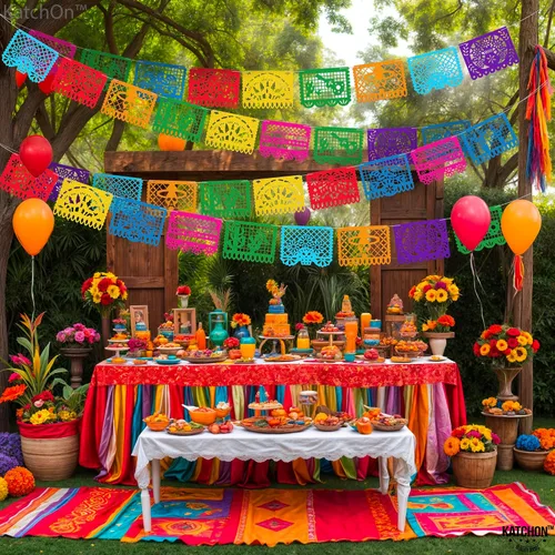 Vista 5 de KatchOn, Fieltro Mexican Fiesta Party Banner Papel Picado 6 Cuerdas 54