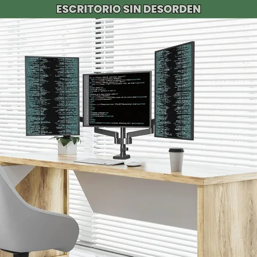Vista 9 de Soporte de escritorio para monitor triple con resorte de gas para pantallas