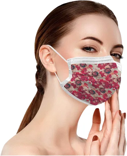 Vista 3 de 50 cubrebocas para mujer, diseño floral, desechables, transpirables, con filtro de 3 capas, antipolvo