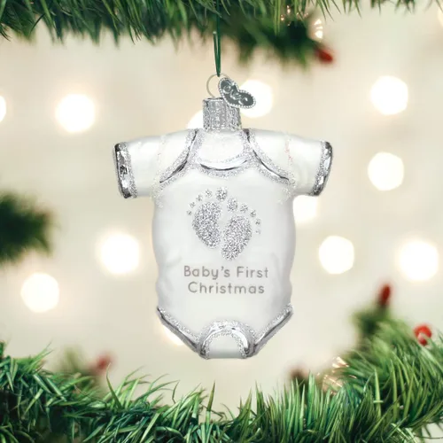 Vista 2 de Old World Christmas - Adorno de bebé blanco de un solo pieza de vidrio soplado para árbol de Navidad, decoración festiva hecha a mano, colección