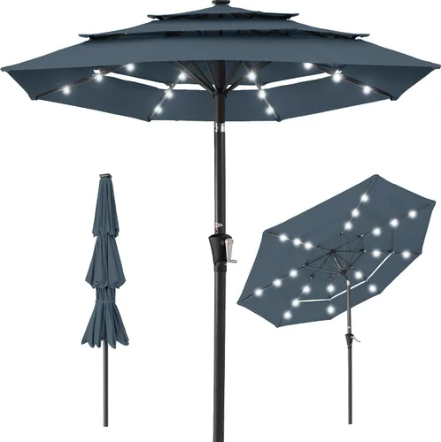 Vista 28 de Best Choice Products - Sombrilla solar de 10 pies de 3 niveles para patio, sombrilla de sol para exteriores, mercado, patio trasero, terraza, junto