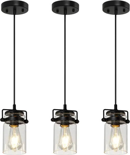 Vista 10 de Iluminación colgante para isla de cocina, lámpara colgante de cristal moderna lineal para comedor, 1 luz, lámpara colgante industrial para techo