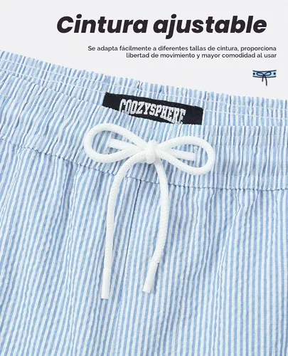 Vista 4 de Bañador para hombre con forro de compresión de 7 pulgadas B-rayas azul-blancas