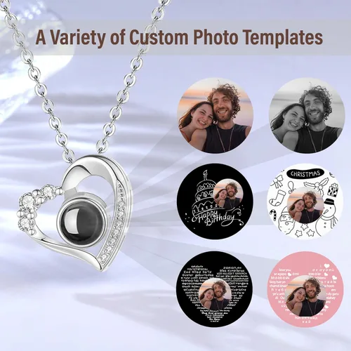Vista 3 de Cupike Collar personalizado de proyección de fotos, collar personalizado con imagen en el interior, collares con colgante de fotos personalizadas