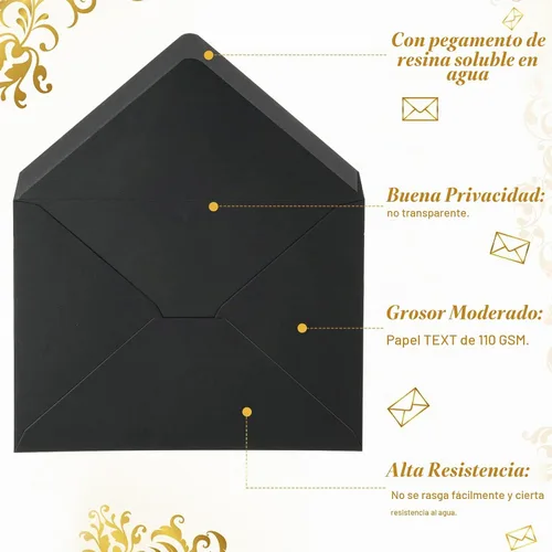 Vista 3 de Teling Paquete de 200 sobres negros de 5 x 7 pulgadas para invitación