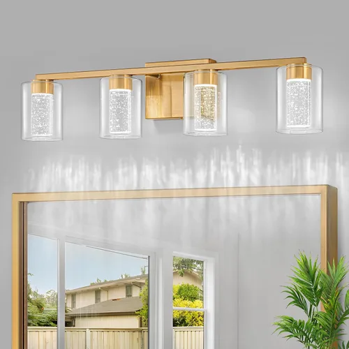 Vista 24 de SineRise - Lámpara de tocador de 2 luces, negra y dorada, con 3 modos de color (3000K/4000K/6000K), lámpara de baño LED con protección ocular