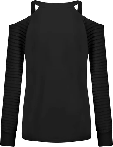 Vista 5 de Camisa del Día de San Patricio para mujer, manga larga, hombros descubiertos, cuello en V, verde irlandés, trébol, camisetas con estampado