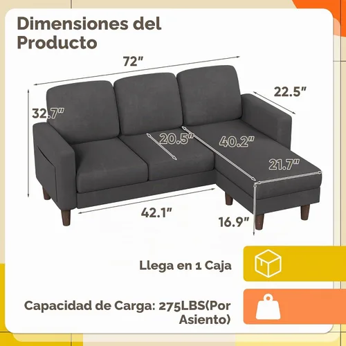 Vista 2 de YESHOMY Sofás para sala de estar, sofá con otomana móvil, sofá pequeño con chaise reversible y bolsillos laterales, sofá en forma de L para espacios